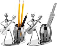 🎸 set of 2 pen/pencil holders in gunmetal gray metal guitar rocker design - decorative desktop organizers логотип