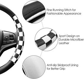 img 2 attached to 🏁 Universal Fit 15-inch Non-Slip PU Leather Checker Flag Black & White Steering Wheel Cover - Finex Auto Car Grip, Interior Decal Driving Accessories Decoration for Men and Women