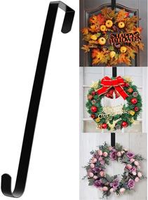 img 4 attached to 🎃 Versatile 15" Wreath Hanger for Front Door - Ideal for Halloween, Christmas, Easter Decorations - Strong Metal Over The Door Single Hook Ornament Wreath Door Hanger (Black)