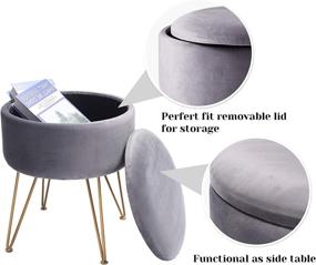 img 2 attached to Stylish Velvet Round Footrest Stool Ottoman with Golden Steel Legs - Grey RF-004