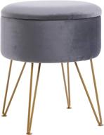 stylish velvet round footrest stool ottoman with golden steel legs - grey rf-004 logo