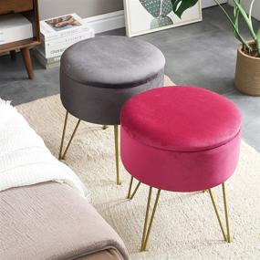 img 1 attached to Stylish Velvet Round Footrest Stool Ottoman with Golden Steel Legs - Grey RF-004