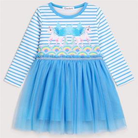 img 3 attached to Quedoris Unicorn Printed Stripe Casual Girls' Clothing for Dresses