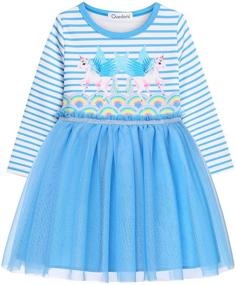 img 4 attached to Quedoris Unicorn Printed Stripe Casual Girls' Clothing for Dresses