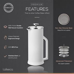 img 3 attached to ☕ Lafeeca French Press Coffee Maker - Stainless Steel Double Wall Vacuum Insulated - Large 34 oz Thermal Brewer - 1000 ml Capacity - White