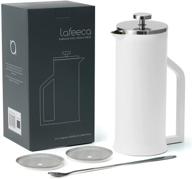 ☕ lafeeca french press coffee maker - stainless steel double wall vacuum insulated - large 34 oz thermal brewer - 1000 ml capacity - white logo