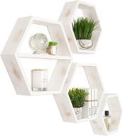 extra large hexagon floating shelves set of 4 - honeycomb octagon rustic white wood wall decor - geometric hexagonal shelves logo