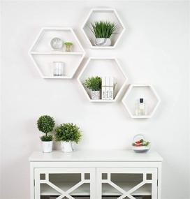 img 3 attached to Extra Large Hexagon Floating Shelves Set of 4 - Honeycomb Octagon Rustic White Wood Wall Decor - Geometric Hexagonal Shelves