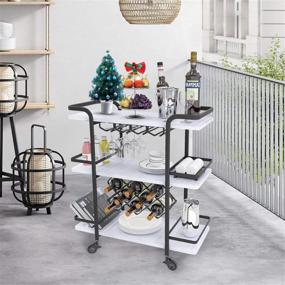 img 3 attached to 🍷 Jubao 3-Tier Bar Cart with Wine Glass Holder, Rolling Wine Trolley for Kitchen Island, Storage Serving Cart with Handle Racks, Featuring Light Stone Finish Wood and Black Metal – Ideal for Commercial or Home Use