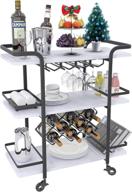 🍷 jubao 3-tier bar cart with wine glass holder, rolling wine trolley for kitchen island, storage serving cart with handle racks, featuring light stone finish wood and black metal – ideal for commercial or home use логотип