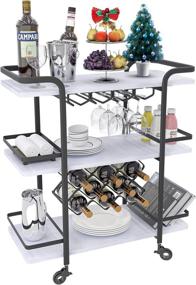 img 4 attached to 🍷 Jubao 3-Tier Bar Cart with Wine Glass Holder, Rolling Wine Trolley for Kitchen Island, Storage Serving Cart with Handle Racks, Featuring Light Stone Finish Wood and Black Metal – Ideal for Commercial or Home Use