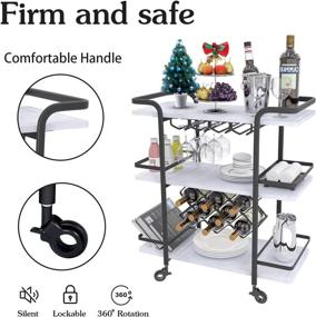 img 2 attached to 🍷 Jubao 3-Tier Bar Cart with Wine Glass Holder, Rolling Wine Trolley for Kitchen Island, Storage Serving Cart with Handle Racks, Featuring Light Stone Finish Wood and Black Metal – Ideal for Commercial or Home Use