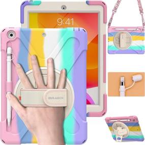 img 4 attached to 📱 BRAECN 9th 8th Gen iPad Case 10.2 Inch 2021-2020: Heavy Duty Kids Case with Pencil Holder, Screen Protector, & Hand Strap - Colorful Pink