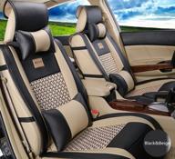 🚗 amooca vti universal front rear car seat cushion cover, black & beige, full set of 10pcs, featuring needlework pu leather logo