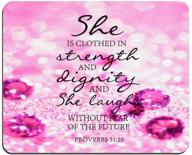 red gemstone glitter mouse pad bible verse proverbs 31:25 she is clothed in strength and dignity and she laughs without fear of the future rectangle non-slip rubber mouse pad logo