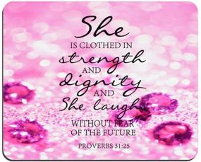 img 3 attached to Red Gemstone Glitter Mouse Pad Bible Verse Proverbs 31:25 She Is Clothed In Strength And Dignity And She Laughs Without Fear Of The Future Rectangle Non-Slip Rubber Mouse Pad