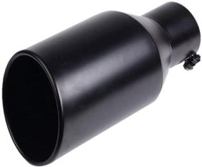 img 4 attached to 🚀 High-Quality 4" Inlet 7" Outlet 15" Black Stainless Steel Bolt On Slant Cut Rolled Edge Exhaust Tip for Truck Pickup: Non-Magnetic & Long-Lasting