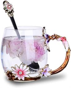 img 4 attached to 🦋 Luka Tech Enamel Butterfly Flower Glass Coffee Mugs Tea Cup with Steel Spoon - Personalized Gifts for Women, Wife, Mom, Friends - Birthday, Mother's Day, Valentine's Day, Wedding (Purple)