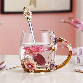 img 2 attached to 🦋 Luka Tech Enamel Butterfly Flower Glass Coffee Mugs Tea Cup with Steel Spoon - Personalized Gifts for Women, Wife, Mom, Friends - Birthday, Mother's Day, Valentine's Day, Wedding (Purple)