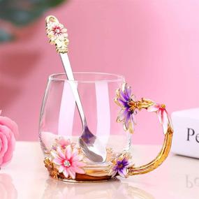 img 1 attached to 🦋 Luka Tech Enamel Butterfly Flower Glass Coffee Mugs Tea Cup with Steel Spoon - Personalized Gifts for Women, Wife, Mom, Friends - Birthday, Mother's Day, Valentine's Day, Wedding (Purple)