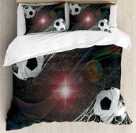 🌌 teen room duvet cover set: soccer balls in outer space winner glory theme - king size, black magenta logo