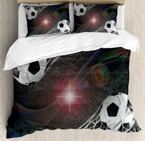 img 2 attached to 🌌 Teen Room Duvet Cover Set: Soccer Balls in Outer Space Winner Glory Theme - King Size, Black Magenta