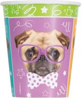 🐶 8 count of 9oz pug puppy birthday party cups logo