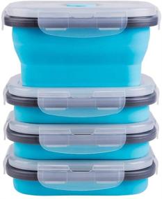 img 4 attached to 🥡 Blue Silicone Collapsible Food Storage Containers with Airtight Lid and Vent Valve, Set of 4 – Small Size, Microwave & Freezer & Dishwasher Safe