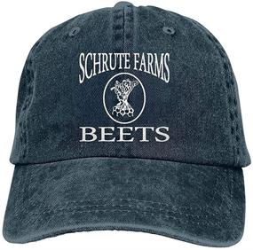 img 1 attached to YISHOW Unisex Baseball Cap: Schrute Farms Beets Retro Washed Dyed 🧢 Cotton Adjustable Denim Hat - Perfect for Vintage Enthusiasts and Farm Lovers!