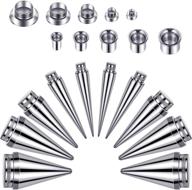 🔩 30 pieces stainless steel gauges kit screw fit taper plug tunnel ear expander stretching set, size 6 to size 00 gauge logo