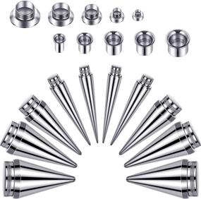 img 4 attached to 🔩 30 Pieces Stainless Steel Gauges Kit Screw Fit Taper Plug Tunnel Ear Expander Stretching Set, Size 6 to Size 00 Gauge