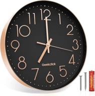 🕒 geekclick 12-inch wall clock: silent & large living room/office/home/kitchen decor, modern style - rose gold & black logo