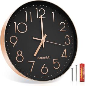 img 4 attached to 🕒 Geekclick 12-inch Wall Clock: Silent & Large Living Room/Office/Home/Kitchen Decor, Modern Style - Rose Gold & Black