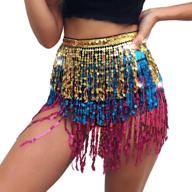 captivating prettyguide women's sequin skirt: glittering belly dance hip skirt with tassel scarf for rave parties and costume events логотип