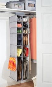 img 2 attached to 👠 mDesign Soft Fabric Over Rod Hanging Closet Organizer - Efficient Shoe, Boot, Handbag, Clutch, and Accessory Storage Solution - 16 Section Storage Unit - Chic Textured Print - 2 Pack - Stylish Gray