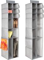 👠 mdesign soft fabric over rod hanging closet organizer - efficient shoe, boot, handbag, clutch, and accessory storage solution - 16 section storage unit - chic textured print - 2 pack - stylish gray logo