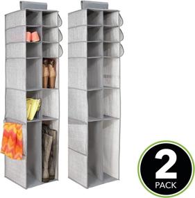 img 3 attached to 👠 mDesign Soft Fabric Over Rod Hanging Closet Organizer - Efficient Shoe, Boot, Handbag, Clutch, and Accessory Storage Solution - 16 Section Storage Unit - Chic Textured Print - 2 Pack - Stylish Gray