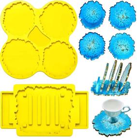 img 4 attached to 2-Piece Resin Coaster Mold Set with Coaster Stand- Silicone Mold for Cup Mats - Epoxy Resin Casting Mold with Cup Stand Holder - DIY Crafts Home Decorations Coaster Making Tools (Yellow)