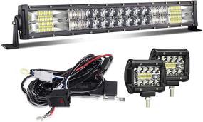 img 4 attached to 🚛 KEENAXIS 22-Inch LED Light Bar 120W 5D Upgrade Chipset Offroad Driving Pods Lights with 2pcs 4-Inch 60W Fog Lights, Rocker Switch Wiring Harness - Ideal for ATV UTV Polaris Trucks Boats