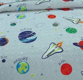 img 2 attached to 🚀 Kids Galaxy Outer Space Adventure Bedspread Coverlet Set - Twin Size with Pillowcases | Planets Rockets Printed Quilt Set for Boys Girls Children | Lightweight Bedding Sets in Gray Universe