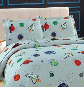 img 3 attached to 🚀 Kids Galaxy Outer Space Adventure Bedspread Coverlet Set - Twin Size with Pillowcases | Planets Rockets Printed Quilt Set for Boys Girls Children | Lightweight Bedding Sets in Gray Universe