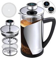 ☕ 34 oz stainless steel french press coffee tea press with temperature display, timer reminder, and easy-to-clean glass coffee presser logo