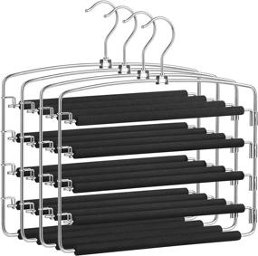 img 4 attached to SONGMICS 5-Layer Swing Arm Pants Hangers Set of 4 - Space Saving and Non-Slip Pants Organizer in Silver and Black UCRI041B03