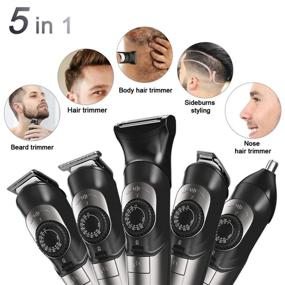 img 2 attached to 🧔 Hatteker 5 in 1 Precision Trimmer Kit for Men - Beard Trimmer, Hair Clipper, Cordless Body & Moustache Groomer, Nose Hair Trimmer - USB Rechargeable