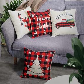 img 3 attached to 🎄 Set of 4 Buffalo Plaid Christmas Throw Pillow Covers - 18 x 18 Decorative Cushion Cover Set with Zipper Closure