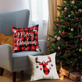 img 1 attached to 🎄 Set of 4 Buffalo Plaid Christmas Throw Pillow Covers - 18 x 18 Decorative Cushion Cover Set with Zipper Closure