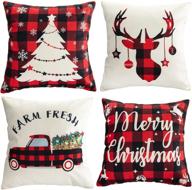 🎄 set of 4 buffalo plaid christmas throw pillow covers - 18 x 18 decorative cushion cover set with zipper closure logo