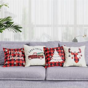 img 2 attached to 🎄 Set of 4 Buffalo Plaid Christmas Throw Pillow Covers - 18 x 18 Decorative Cushion Cover Set with Zipper Closure