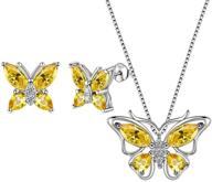 aurora tears butterfly jewelry set - women's sterling silver butterflies birthstone pendant necklace, earrings, and rings: perfect wedding gift logo