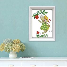 img 3 attached to eGoodn Cross Stitch Stamped Kit: Mice and Strawberry Design, 11ct Aida Fabric, 8x10 Inches, Embroidery Needlework for Kids and Adults, No Frame Included